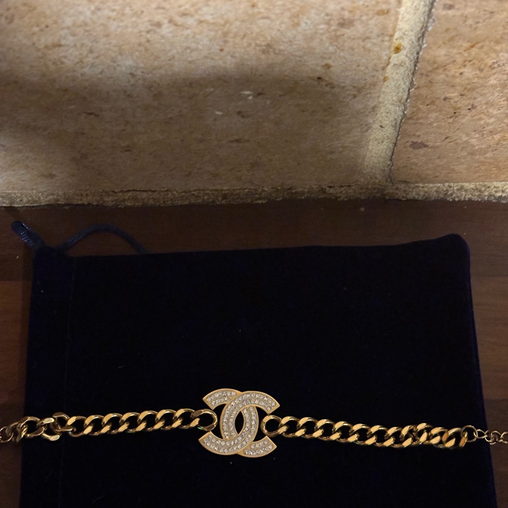 Gold Chain Bracelet with Logo Charm